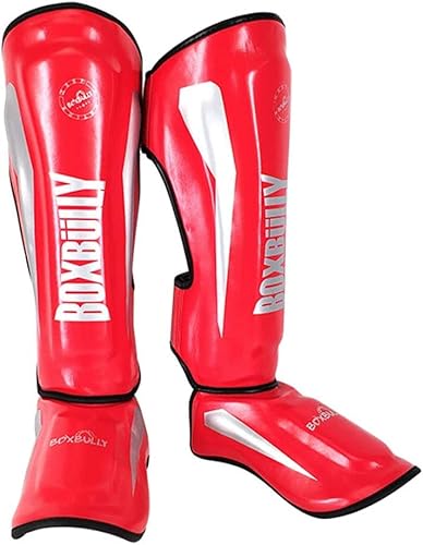 Schienbeinschoner für Muay Thai Schienbeinschutz MMA Kick Schienbeinschoner Boxen Muay Thai Leggings Schützende Boxfußpolster, Muay Thai Kickboxen Maga, UFC, Sparring, Karate, Kampfsport-Red||L von RHYDNO