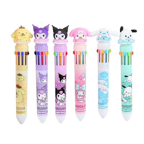 6 Stück Multicolor Retractable Kugelschreiber RHYII-10 in 1 farbigen Cartoon Tier Kugelschreiber für Büro Schulbedarf Studenten Kinder Geschenk 0,5mm Refill Multifunktions Marker für Student Büro von RHYII