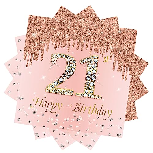 21 Geburtstag Servietten,20 Stück Papierserviette Geburtstag,33 x 33 cm Geburtstagsservietten,Rosé und Gold Tischdekoration für Party Geburtstag,Happy 21th Birthday Paper Napkins für 21 von RHZXD