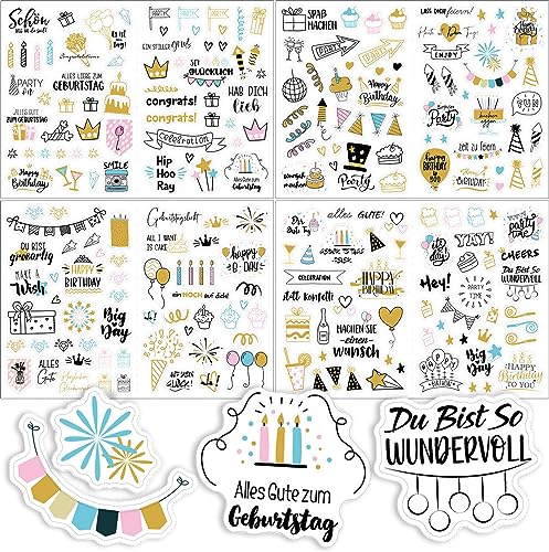 RHZXD 240 Motiven Sticker Geburtstag, Sticker Set für Geburtstag, Edle Aufkleber für Geschenke, Gästebuch, Fotobuch, Geburtstagskarten & mehr, Tolle Party Deko mit Herz für Jung & Alt von RHZXD