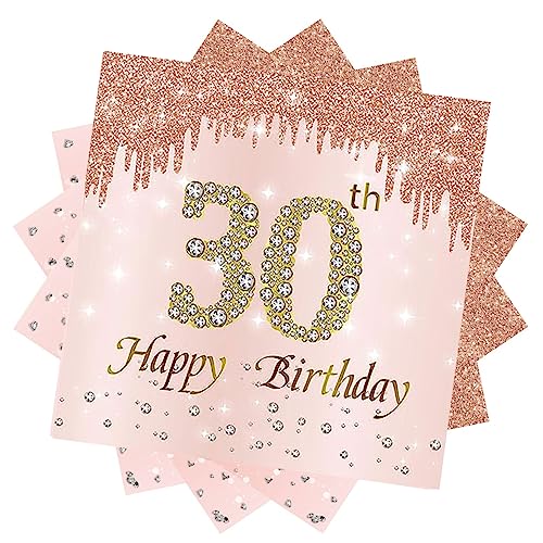 30 Geburtstag Servietten,20 Stück Papierserviette Geburtstag,33 x 33 cm Geburtstagsservietten,Rosé und Gold Tischdekoration für Party Geburtstag,Happy 30th Birthday Paper Napkins für 30 von RHZXD