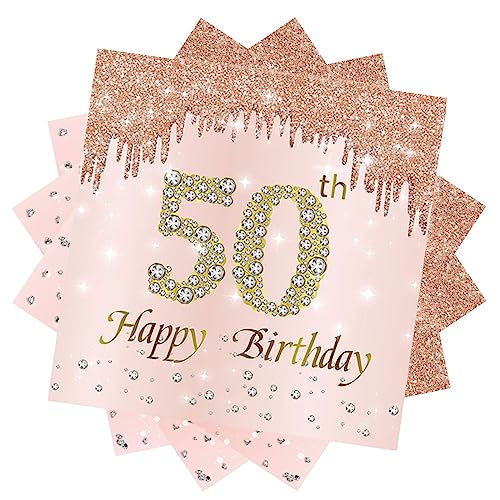 50 Geburtstag Servietten,20 Stück Papierserviette Geburtstag,33 x 33 cm Geburtstagsservietten,Rosé und Gold Tischdekoration für Party Geburtstag,Happy 50th Birthday Paper Napkins für 50 von RHZXD