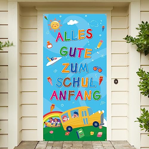 RHZXD Alles Gute Zum Schulanfang Banner für Einschulung Deko 180 * 90cm, Blau Einschulung Deko Banner, Schuleinführung Hintergrund Deko, Tafel Design von RHZXD