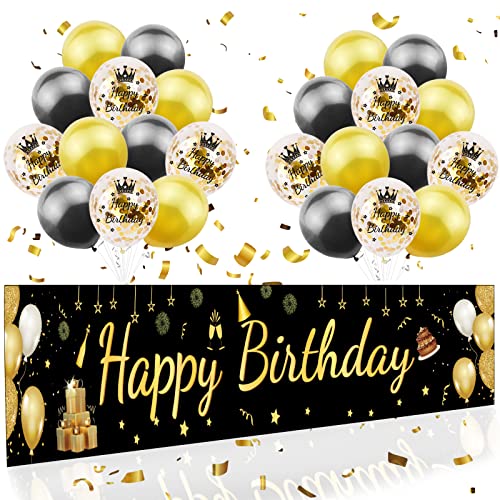 RHZXD Geburtstag Dekoration Kit, 16 Stück Geburtstag Dekors, 1 Stück Happy Birthday Banner (210 x 40cm), 15 Stück 3 Wiederverwendbar Geburtstag Deko Luftballons für Frauen und Männer von RHZXD