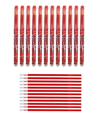 RHardware Kugelschreiber mit roter Tinte, 12 löschbare Kugelschreiber, 0,7 mm und 12 Gelschreiberminen von RHardware