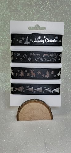 Geschenkband mit Aufschrift "Merry Christmas", 4 x 2 m Länge, 15 mm, Schwarz von RIBBON WRITER