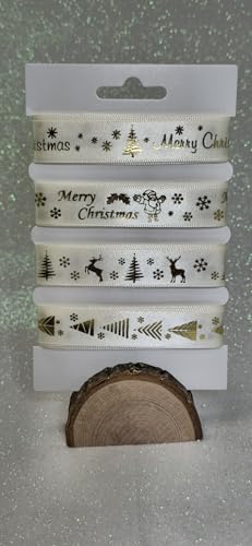 Geschenkband mit Aufschrift "Merry Christmas", 4 x 2 m Länge, 15 mm, cremefarben von RIBBON WRITER