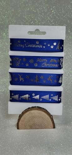 Merry Christmas Selection Schleifenband, 4 x 2 m Länge, 15 mm Merry Christmas Designs! (Blau) von RIBBON WRITER