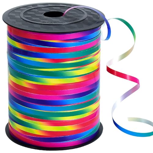 RIBBOOO 1/5 Zoll 500 Yards Regenbogen Curling Band, glänzende dunkle mehrfarbige Band für Handwerk, Ballon Schnur, Geschenkverpackung, Halloween Weihnachtsfeier Dekor von RIBBOOO