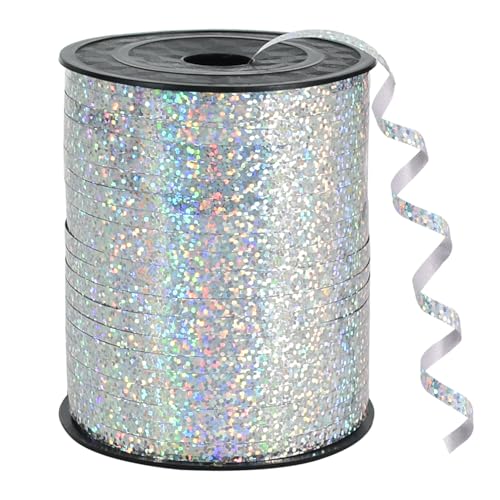 RIBBOOO 1/5 Zoll 500 Yards Silber Curling Band, glänzendes Band für Handwerk, Ballon Schnur, Geschenkverpackung, Halloween Weihnachtsfeier Dekor von RIBBOOO