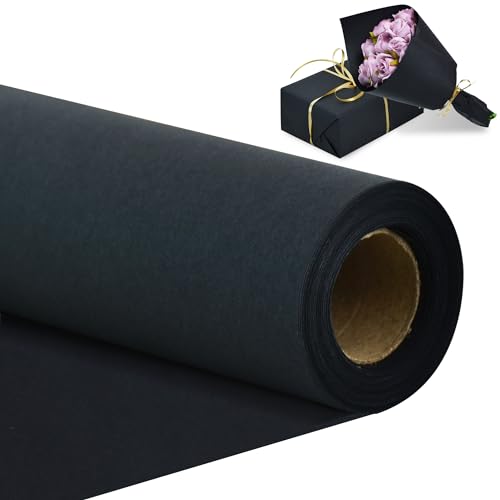 RIBBOOO 15 Inch X 32ft Black Wrapping Papper, Kraft Wrapping Paper for Gift Wrapping Flower Bouquet Packing Birthday Christmas Mother's Day Wedding Valentine's Day Decor von RIBBOOO