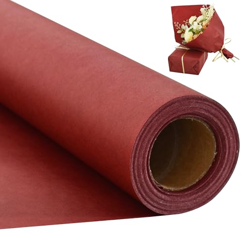 RIBBOOO 15 Inch X 32ft Cherry Red Wrapping Papper, Kraft Wrapping Paper for Gift Wrapping Flower Bouquet Packing Birthday Christmas Mother's Day Wedding Valentine's Day Decor von RIBBOOO