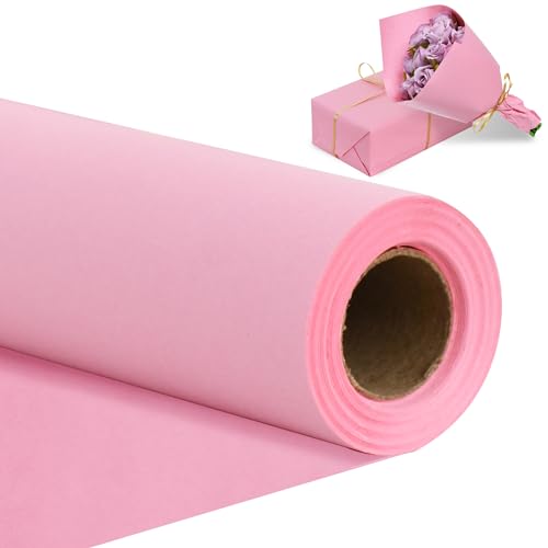 RIBBOOO 15 Inch X 32ft Dark Pink Wrapping Papper, Kraft Wrapping Paper for Gift Wrapping Flower Bouquet Packing Birthday Christmas Mother's Day Wedding Valentine's Day Decor von RIBBOOO