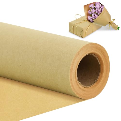 RIBBOOO 15 Inch X 32ft Light Brown Wrapping Papper, Kraft Wrapping Paper for Gift Wrapping Flower Bouquet Packing Birthday Christmas Mother's Day Wedding Valentine's Day Decor von RIBBOOO