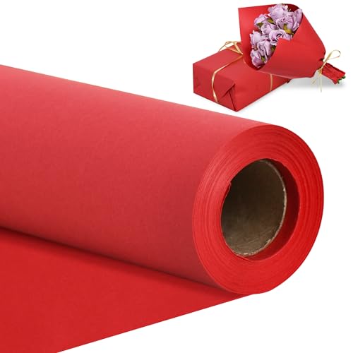 RIBBOOO 15 Inch X 32ft Red Wrapping Papper, Kraft Wrapping Paper for Gift Wrapping Flower Bouquet Packing Birthday Christmas Mother's Day Wedding Valentine's Day Decor von RIBBOOO