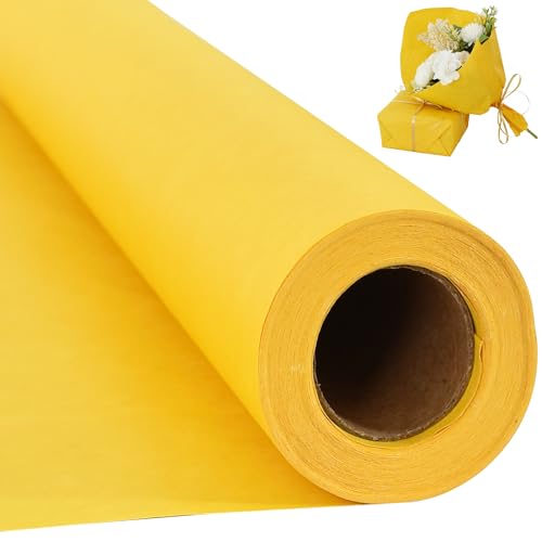 RIBBOOO 15 Inch X 32ft Yellow Wrapping Papper, Kraft Wrapping Paper for Gift Wrapping Flower Bouquet Packing Birthday Christmas Mother's Day Wedding Valentine's Day Decor von RIBBOOO