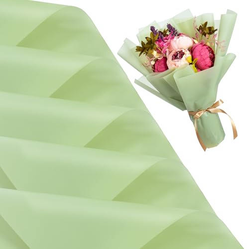 RIBBOOO 20 Sheets Light Green Floral Matte Wrapping Paper, Plastic Waterproof Wrap Paper for Gift Wrapping, Flower Bouquet Packaging, Bouquet Florist Supplies, Wedding, Birthday, Graduation von RIBBOOO