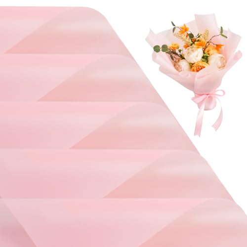 RIBBOOO 20 Sheets Light Pink Floral Matte Wrapping Paper, Plastic Waterproof Wrap Paper for Gift Wrapping, Flower Bouquet Packaging, Bouquet Florist Supplies, Wedding, Birthday, Graduation von RIBBOOO