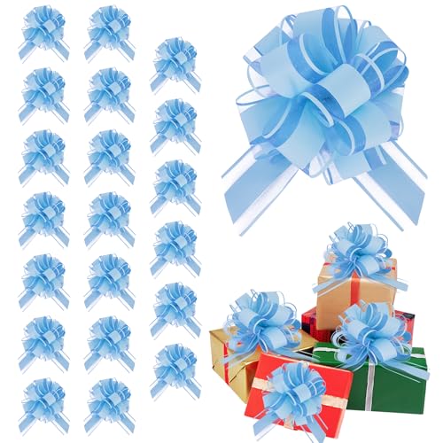 RIBBOOO 20 Stück große Schleifenbänder, 17,8 cm, blau, große Blume, Schleifen, für Geschenkverpackungen, Bastelarbeiten, Hochzeit, Valentinstag, Party-Dekoration von RIBBOOO