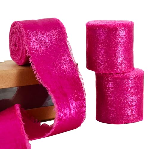 RIBBOOO 3 Rollen Seidensatinband, 3,8 cm, insgesamt 12,7 m, Hot Pink, handgefertigtes Chiffonband für Bastelarbeiten, Geschenkverpackungen, Hochzeit, Geburtstag, Party-Dekoration von RIBBOOO