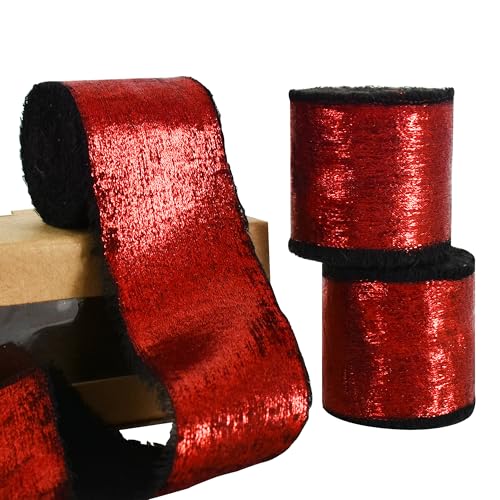 RIBBOOO 3 Rollen Seidensatinband, 3,8 cm, insgesamt 13,7 m, rotes doppelseitiges Chiffonband für Bastelarbeiten, Geschenkverpackungen, Hochzeit, Geburtstagsparty-Dekoration von RIBBOOO