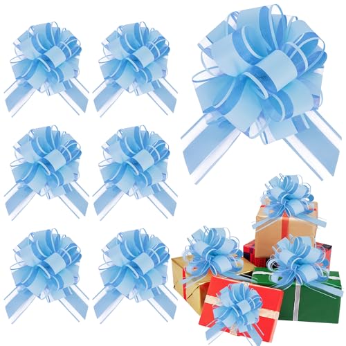 RIBBOOO 6 x große Schleifenbänder, 17,8 cm, blau, große Blume, Schleifen, für Geschenkverpackungen, Bastelarbeiten, Hochzeit, Valentinstag, Party-Dekoration von RIBBOOO