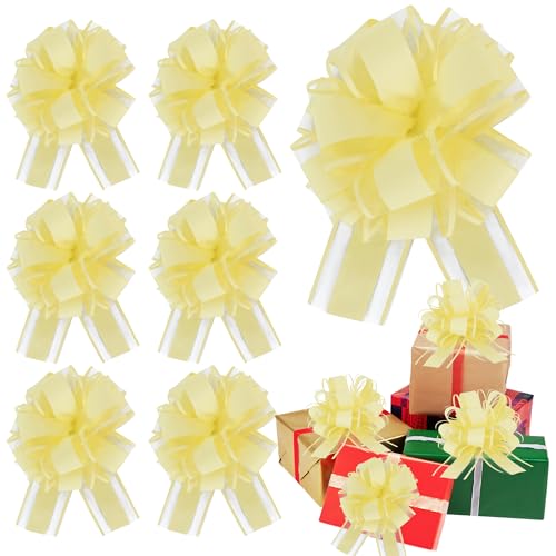 RIBBOOO 6 x große Schleifenbänder, 17,8 cm, gelb, große Blume, Schleifen für Geschenkverpackungen, Bastelarbeiten, Hochzeit, Valentinstag, Party-Dekoration von RIBBOOO