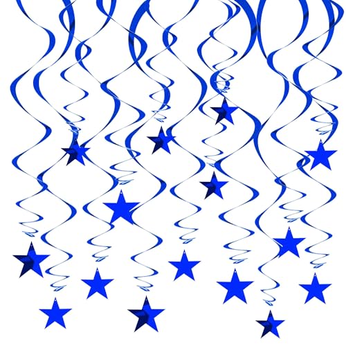 RIBBOOO Blau Hängende Reflektierende Stern Papier Girlande, 15 PCS Blaue Stern Glitter Girlande Streamer für Graduation Hochzeit Baby Dusche Dekorationen, Pack von 15 von RIBBOOO