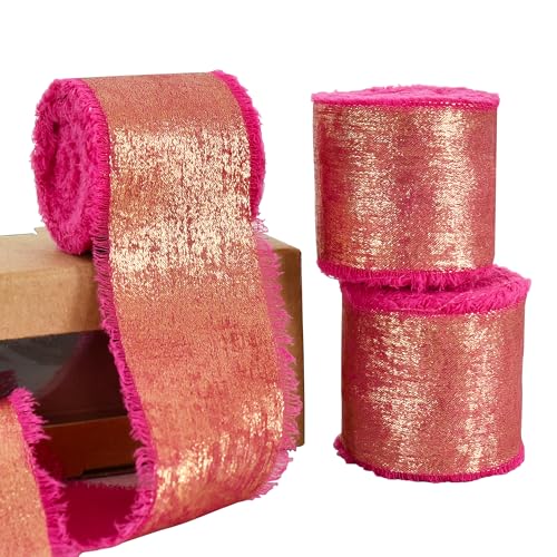 RIBBOOO Chiffon-Seidenband, goldfarben, 3 Rollen, 3,8 cm, 13,7 m, Fransen-Satinband für Handwerk, Blumenstrauß, Geschenkverpackung, Party-Dekoration von RIBBOOO