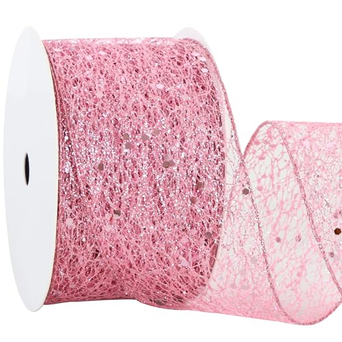 RIBBOOO Glitzerndes Drahtband, 6,3 cm, 9,1 m, glitzerndes Stoffband für Kranz, Schleifen, Geschenkverpackungen, Hochzeit, Weihnachtsbaum-Dekoration von RIBBOOO