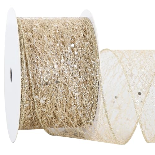 RIBBOOO Glitzerndes Drahtband, 6,3 cm, 9,1 m, glitzerndes Stoffband für Kranzschleifen, Geschenkverpackungen, Hochzeit, Weihnachtsbaum-Dekoration von RIBBOOO