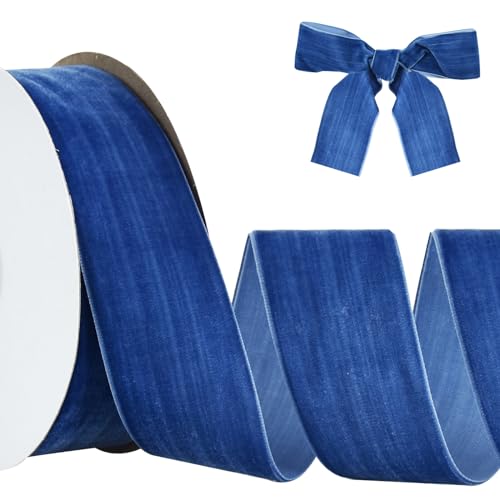 RIBBOOO Grau Blau Samtband 4cm x 10yds, Vintage Samtband für Weihnachten, Kranz Bögen Dekoration Handwerk Geschenkverpackung, Valentinstag Bouquet Verpackung von RIBBOOO