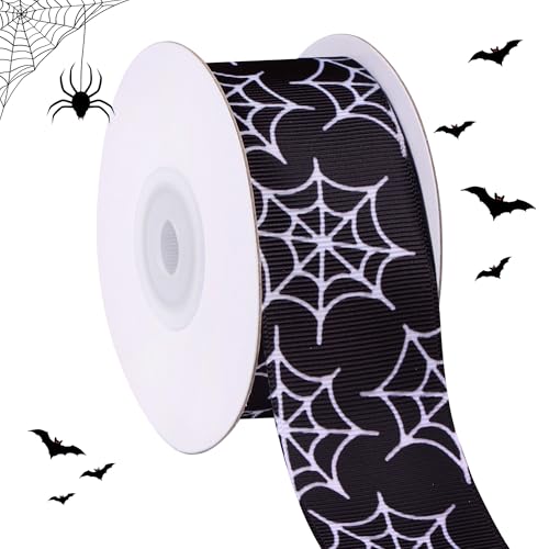 RIBBOOO Halloween-Band, 3,8 cm, 9,1 m, schwarzes Spinnennetz, dekoratives Ripsband zum Basteln, Kranzschleifen, Geschenkverpackungen, Party-Dekoration von RIBBOOO