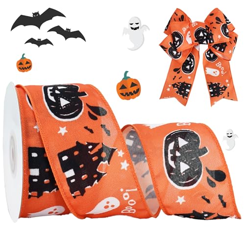 RIBBOOO Halloween-Band mit Drahtrand, 6,3 cm, 9,1 m, orange/schwarz, Kürbis-Dekoband für Handwerk, Kranzschleife, Geschenkverpackungen, Party-Dekoration von RIBBOOO