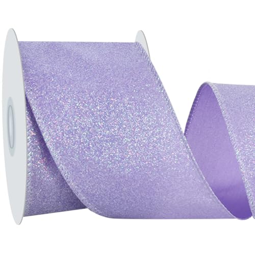 RIBBOOO Hellviolettes Glitzerband mit Drahtrand, 6,3 cm, 9,1 m, glitzerndes Metallband für Handwerk, Kranzschleife, Geschenkverpackungen, Weihnachtsfeier-Dekoration von RIBBOOO