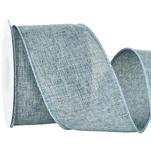 RIBBOOO Natürliches Juteband mit Draht, 6,3 cm, 9,1 m, Denim-blaues Stoffband für Handwerk, Kranzschleife, Geschenkverpackung, Hochzeit, Weihnachten, Party-Dekoration von RIBBOOO