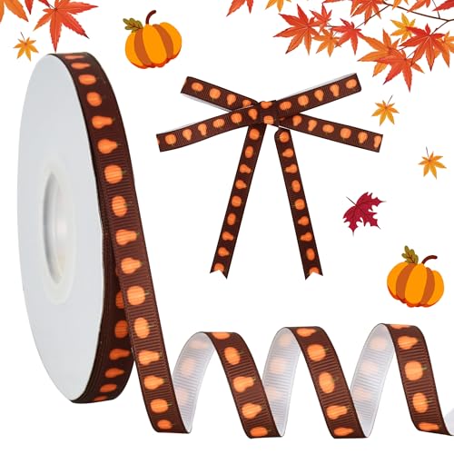 RIBBOOO Ripsband für Thanksgiving, Herbst, 0,9 cm, 22,7 m, braunes Kürbis-Dekoband für Handwerk, Kranzschleife, Geschenkverpackungen, Party-Dekoration von RIBBOOO