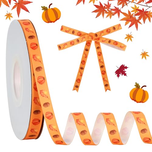 RIBBOOO Ripsband für Thanksgiving, Herbst, 0,9 cm, 22,7 m, orangefarbenes Kürbis-Dekoband für Handwerk, Kranzschleife, Geschenkverpackungen, Party-Dekoration von RIBBOOO