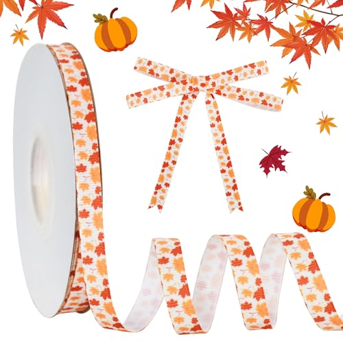 RIBBOOO Ripsband für Thanksgiving, Herbst, 0,9 cm, 22,7 m Blatt, dekoratives Band für Handwerk, Kranzschleife, Geschenkverpackung, Party-Dekoration von RIBBOOO