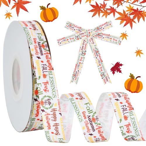 RIBBOOO Ripsband zum Erntedankfest, 2,2 cm, 22,7 m, buntes Buchstaben-Dekoband für Handwerk, Kranzschleife, Geschenkverpackungen, Party-Dekoration von RIBBOOO