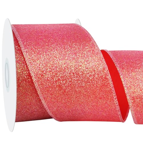 RIBBOOO Rotes Glitzerband mit Drahtrand, 6,3 cm, 9,1 m, glitzerndes Metallband für Handwerk, Kranzschleife, Geschenkverpackungen, Weihnachtsfeier-Dekoration von RIBBOOO