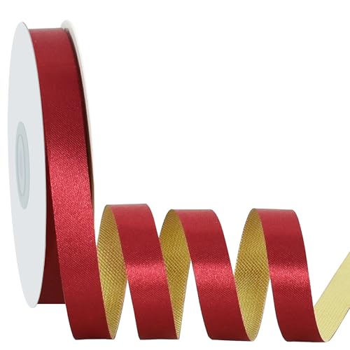 RIBBOOO Rotes doppelseitiges Satinband, 0,9 cm, 22,7 m, Seidenband für Handwerk, Kranzschleife, Geschenkverpackungen, Hochzeit, Weihnachten, Party-Dekoration von RIBBOOO