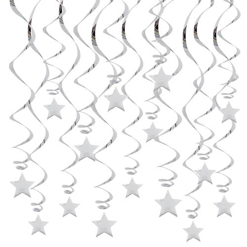 RIBBOOO Silber Hängende Reflektierende Stern Papier Girlande, 15 PCS Silber Stern Glitter Girlande Streamer für Graduation Hochzeit Baby Dusche Dekorationen, Pack von 15 von RIBBOOO