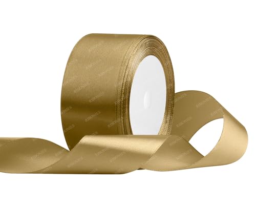 Champagner-Gold-Satinband, 3,8 cm x 22,7 m, Stoffbänder für Geschenkverpackungen, Blumenstrauß, Handwerk und Hochzeitsfeier-Dekoration von RIBONIES