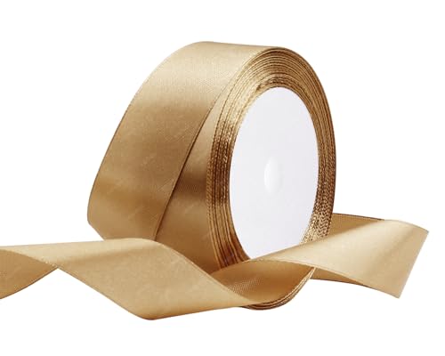 Champagner Gold Satinband 25mm x 22 Meters Stoffbänder für Geschenkverpackungen, Blumensträuße, Kunsthandwerk und Hochzeitsdekoration von RIBONIES