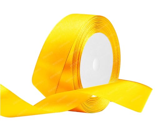 Gelbes Satinband, 2,5 cm x 22,7 m, Stoffbänder für Geschenkverpackungen, Blumenstrauß, Basteln und Hochzeitsfeier-Dekoration von RIBONIES