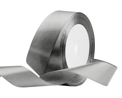 Grau Satinband 25mm x 22 Meters Stoffbänder für Geschenkverpackungen, Blumensträuße, Kunsthandwerk und Hochzeitsdekoration von RIBONIES