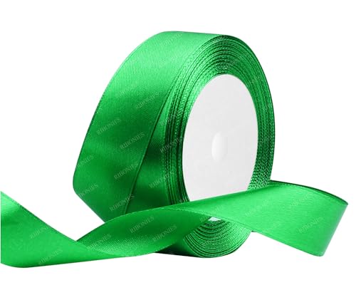 Grünes Satinband, 2,5 cm x 22,7 m, Stoffbänder für Geschenkverpackungen, Blumenstrauß, Basteln und Hochzeitsfeier-Dekoration von RIBONIES