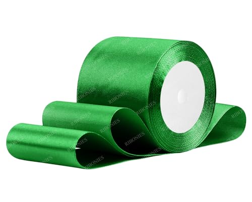 Grünes Satinband, 7,6 cm x 22,7 m, Stoffbänder für Geschenkverpackungen, Blumenstrauß, Basteln und Hochzeitsfeier-Dekoration von RIBONIES
