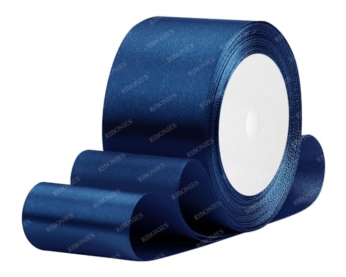 Marineblaues Satinband, 5,1 cm x 22,7 m, Stoffbänder für Geschenkverpackungen, Blumenstrauß, Basteln und Hochzeitsfeier-Dekoration von RIBONIES
